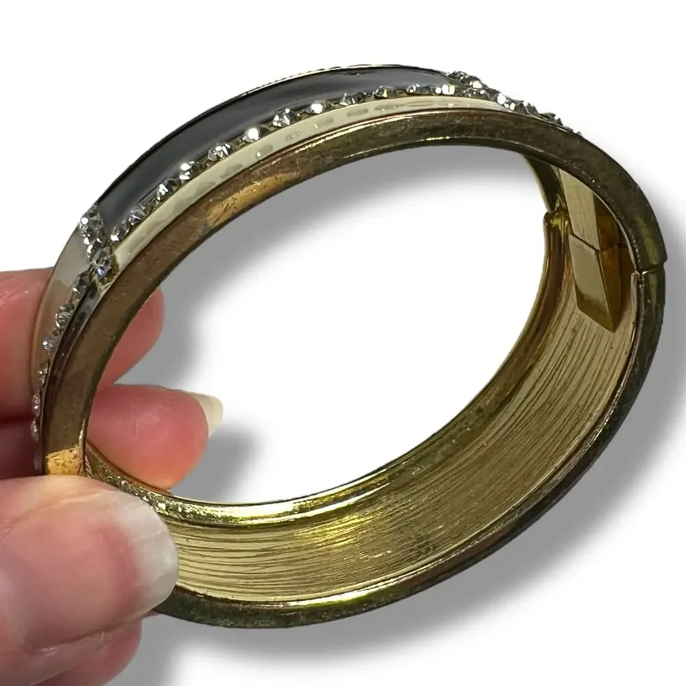 Womens Bangle Cuff Bracelet Fashion Jewelry Jeweled Black Cream Gold
